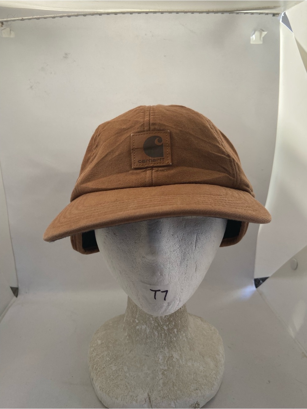 Carhartt Tan Canvas Field Cap with ear warmers Sz L/XL